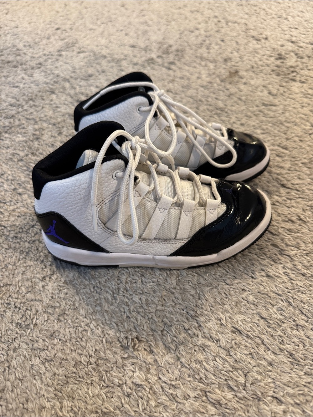 Jordan Kids White and Black Sneakers with Purple Jumpman size 12C